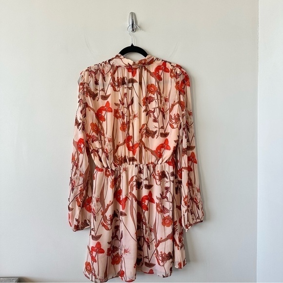 ARITZIA-“LITTLE Moon” Saffron Floral Semi Sheer Long Sleeve Mini Dress (Size: M) - Picture 3 of 14